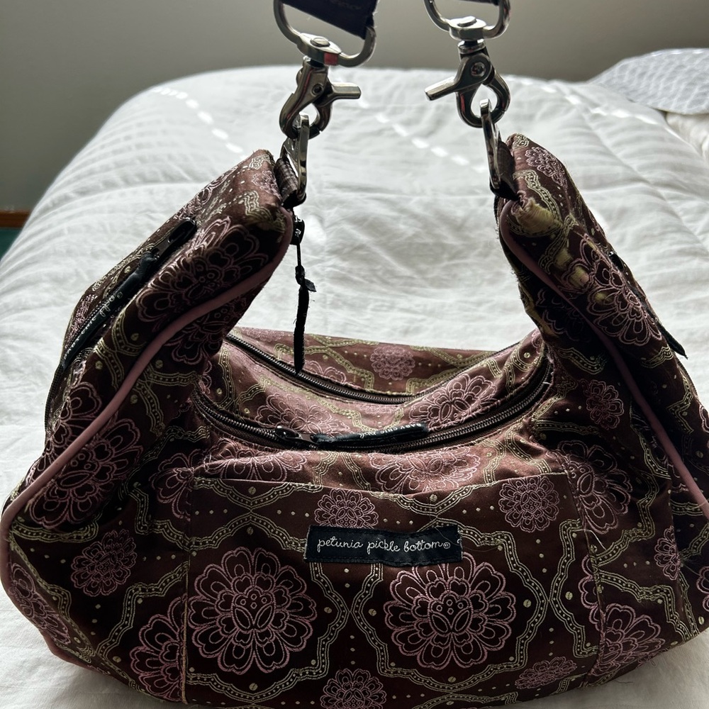 Petunia Pickle Bottom Pink and Brown Baby Bag